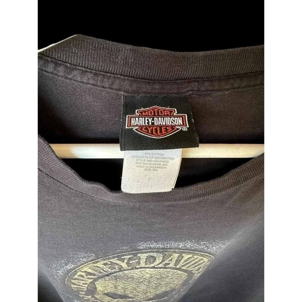 Vintage Y2K Harley Davidson Skull Black‎ T Shirt Men's XXL Biker Thrashed *flaws